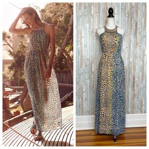 Anthropologie 0 Colorful Giraffe Print Beaded Embellished Mayacamas Maxi Dress